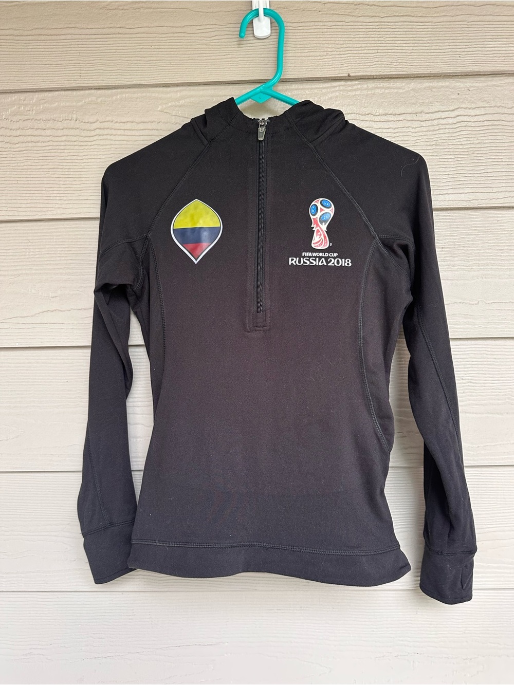 2018 FIFA World Cup Women’s Columbia 1/4 Zip Black Hooded Sweatshirt Sz M (A30)